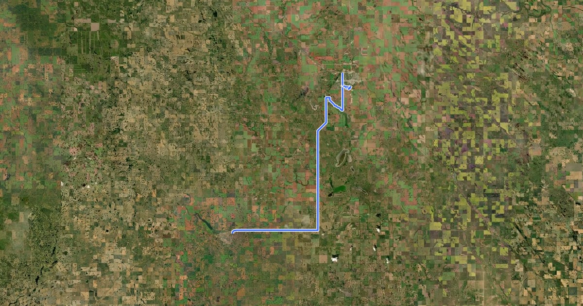 Маршрут Trans Canada Trail (Yorkton to Melville) на спутниковом снимке