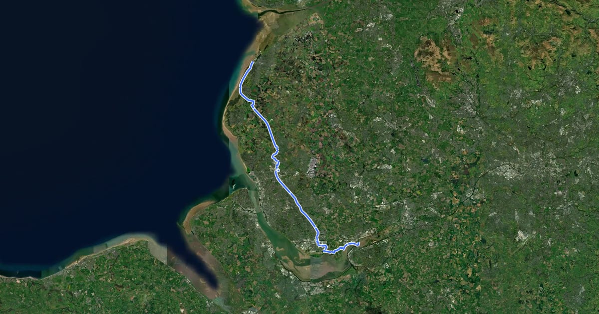 Маршрут Trans Pennine Trail на спутниковом снимке