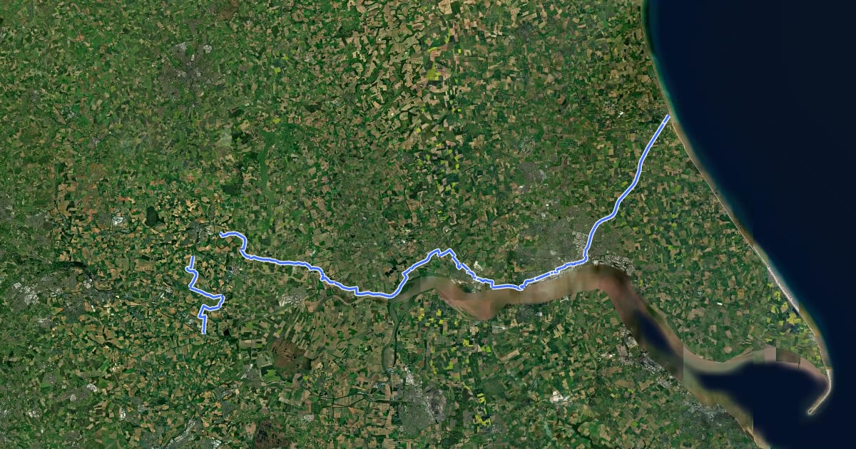 Маршрут Trans Pennine Trail на спутниковом снимке