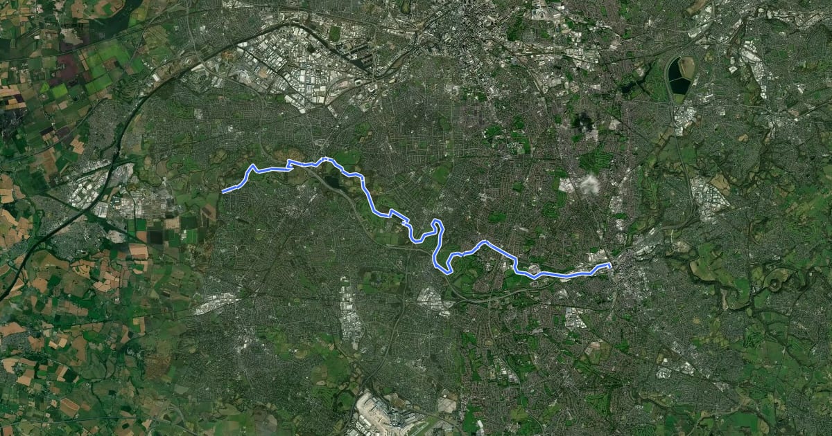 Маршрут Trans-Pennine Trail (Ashton-upon-Mersey to Stockport) на спутниковом снимке