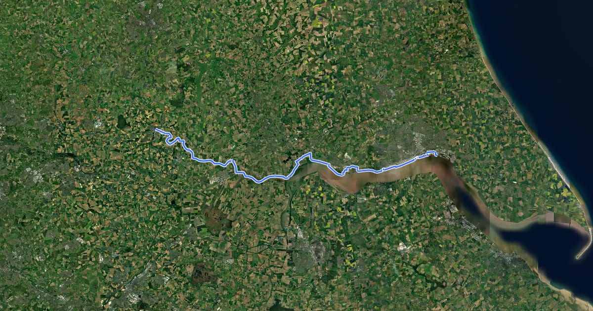 Маршрут Trans-Pennine Trail (Selby to Hull) на спутниковом снимке