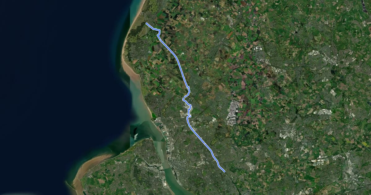 Маршрут Trans-Pennine Trail (Southport to Liverpool) на спутниковом снимке