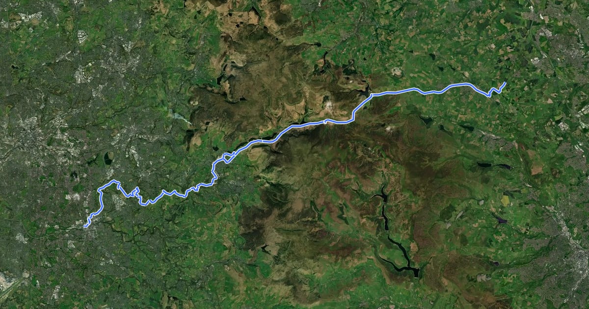 Маршрут Trans-Pennine Trail (Stockport to Silkstone Common) на спутниковом снимке