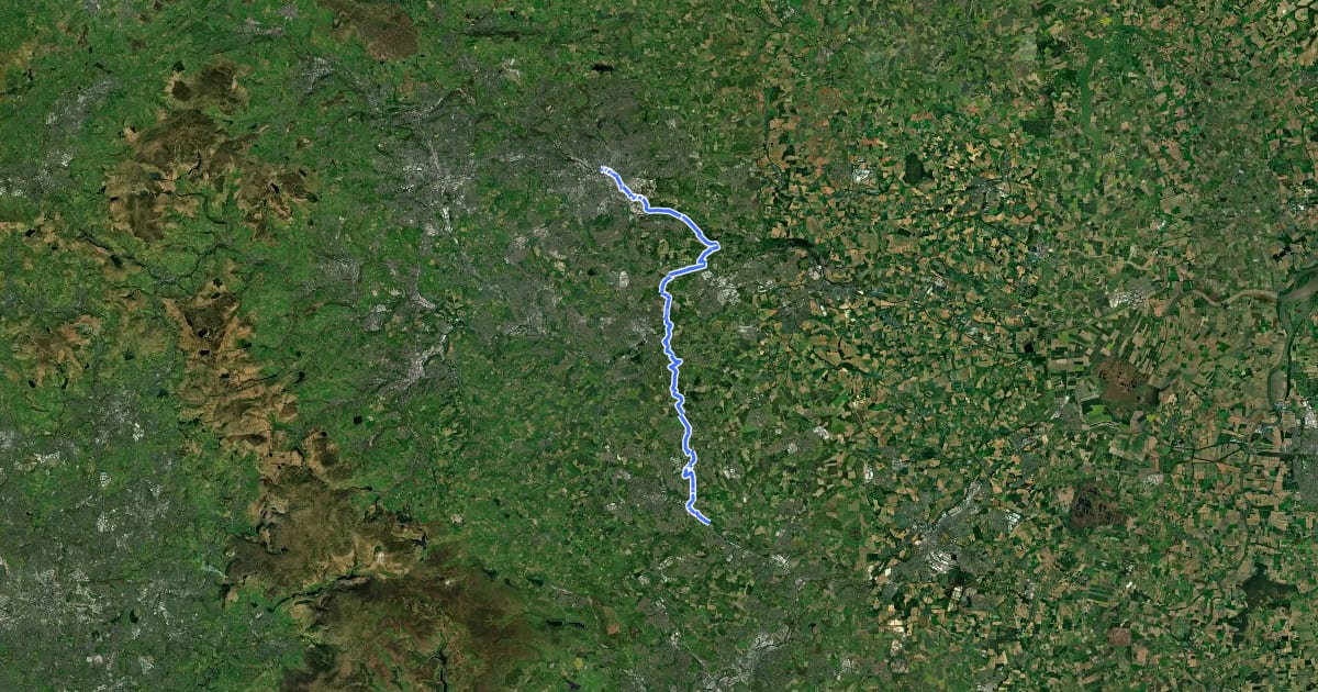 Маршрут Trans-Pennine Trail (Wombwell to Leeds) на спутниковом снимке