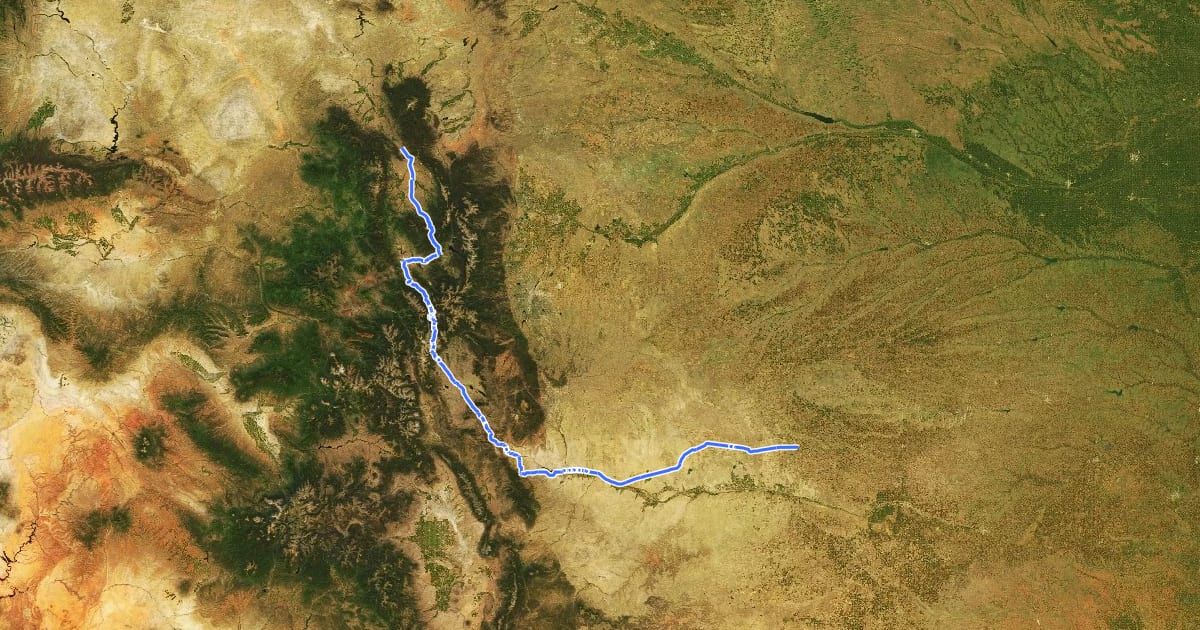 Маршрут TransAmerica Trail (Colorado) на спутниковом снимке