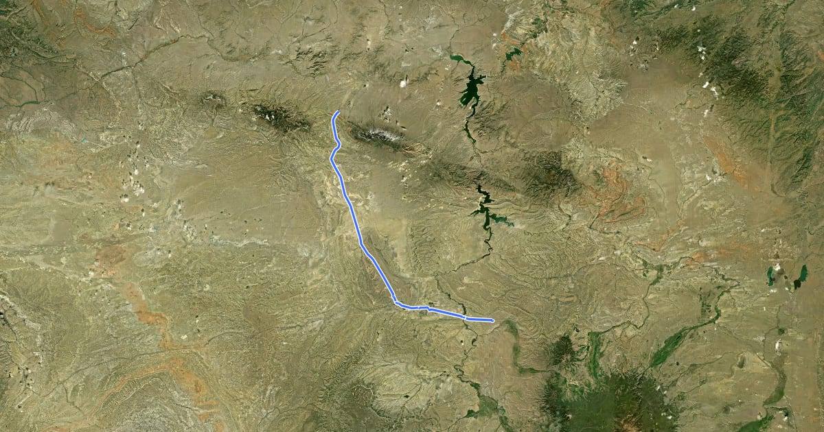 Маршрут TransAmerica Trail (Wyoming) на спутниковом снимке