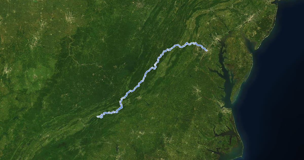 Маршрут TransVirginia Bike Route на спутниковом снимке