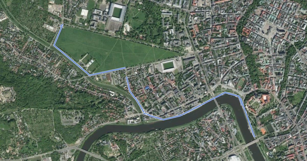 Маршрут Trasa rowerowa Wawel - Błonia на спутниковом снимке