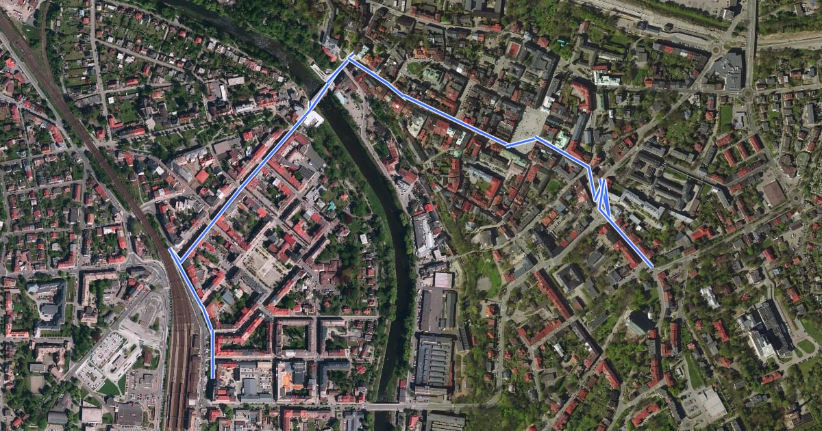 Маршрут Trasa Těšínské Tramvaje (Szlak Cieszyńskiego Tramwaju) на спутниковом снимке