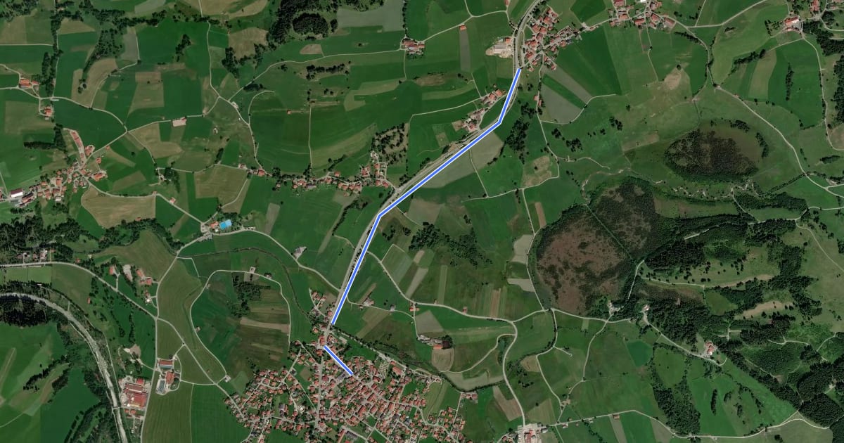Маршрут Trauchgau - Unterreithen на спутниковом снимке