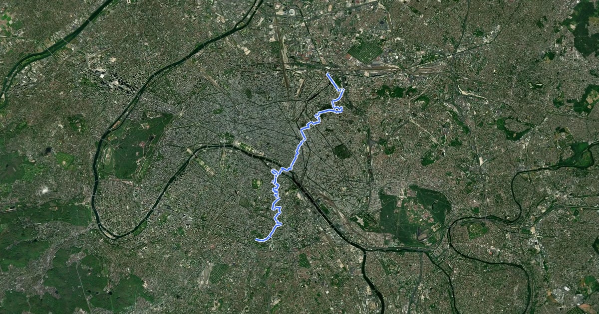Маршрут Traversée de Paris n°2 на спутниковом снимке