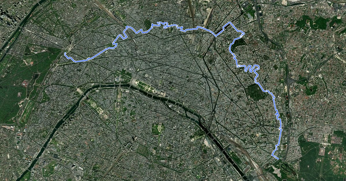 Маршрут Traversée de Paris n°3 на спутниковом снимке