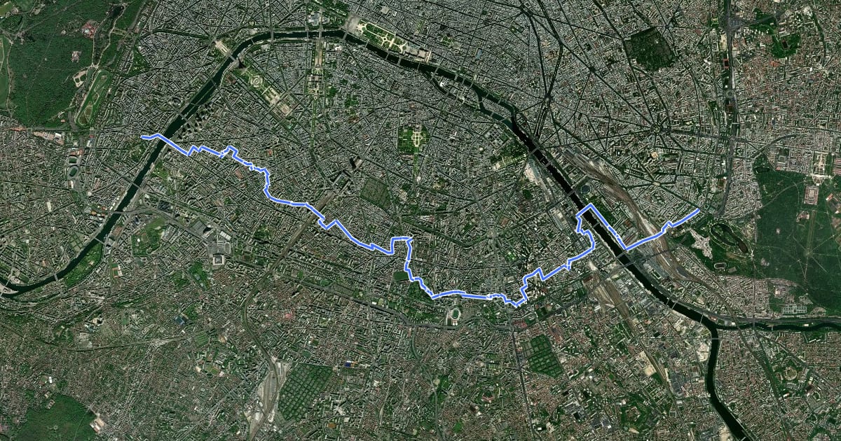 Маршрут Traversée de Paris n°4 на спутниковом снимке