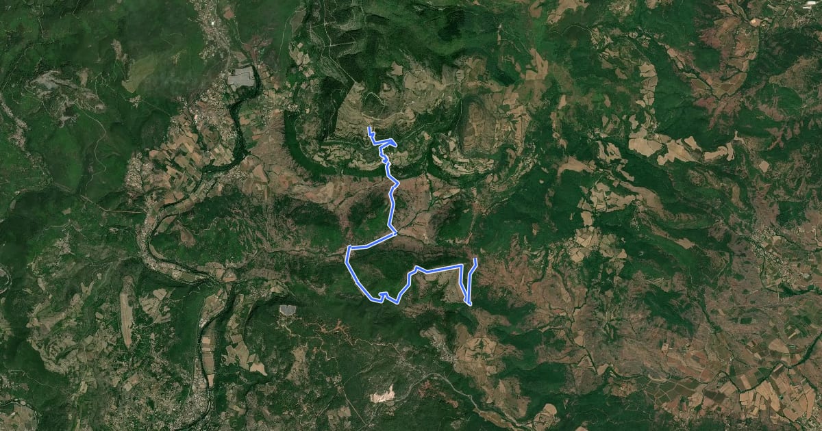 Маршрут Traversée Larzac Méditerranée на спутниковом снимке