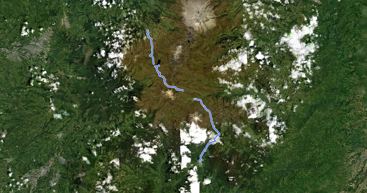 Маршрут Travesía del Parque de los Nevados на спутниковом снимке