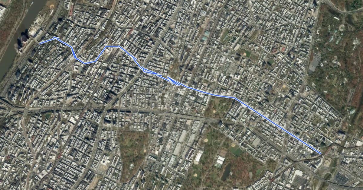 Маршрут Tremont Avenue на спутниковом снимке