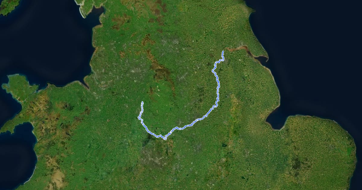 Маршрут Trent Valley Way на спутниковом снимке