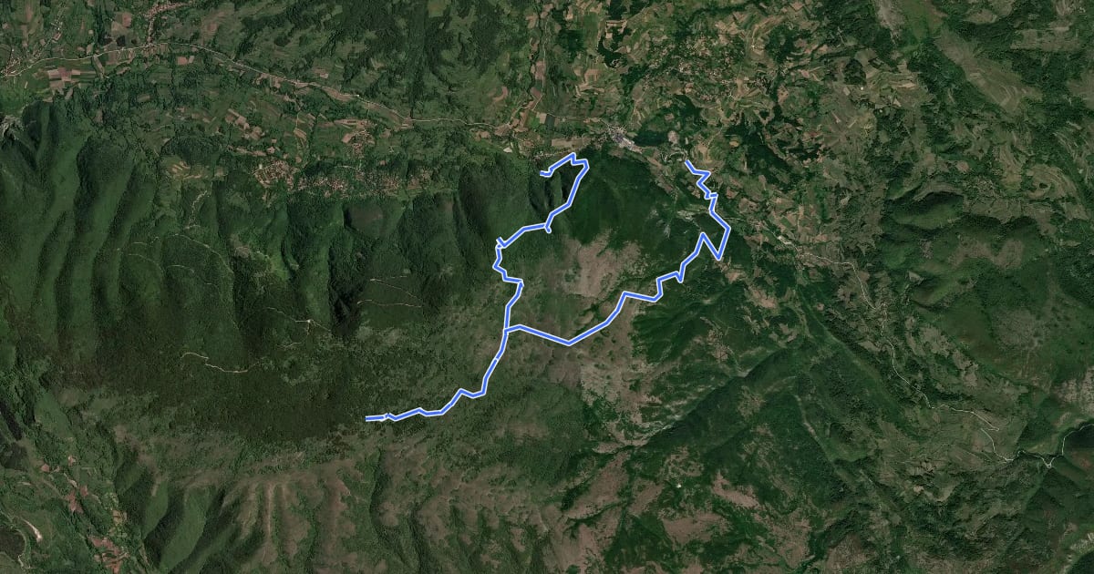 Маршрут Три бунара на Девици - Извор Моравице на спутниковом снимке