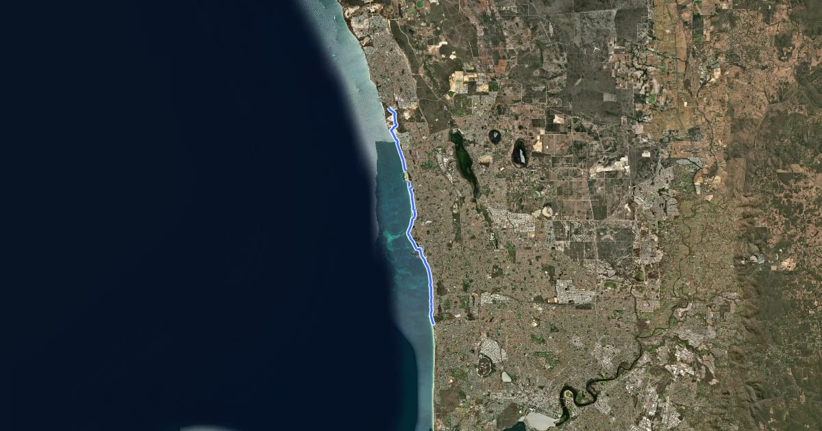 Маршрут Trigg Beach-Mindarie Beach Cycle Route на спутниковом снимке