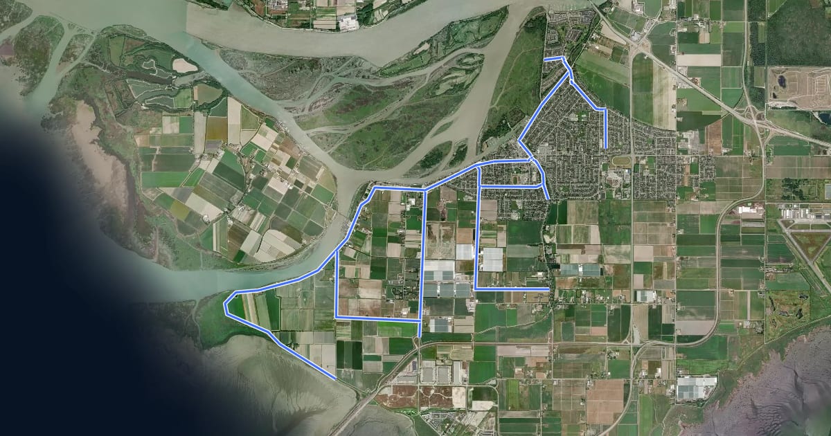 Маршрут Tsawwassen Shared Lane Connectors на спутниковом снимке