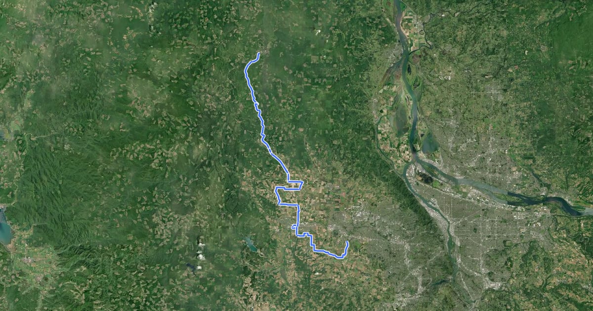 Маршрут Tualatin Valley Scenic Bikeway на спутниковом снимке