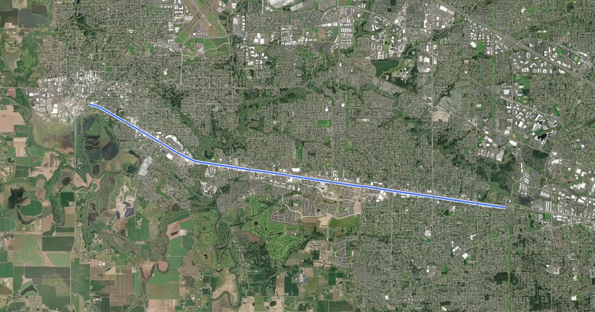Маршрут Tualatin Valley Trail на спутниковом снимке