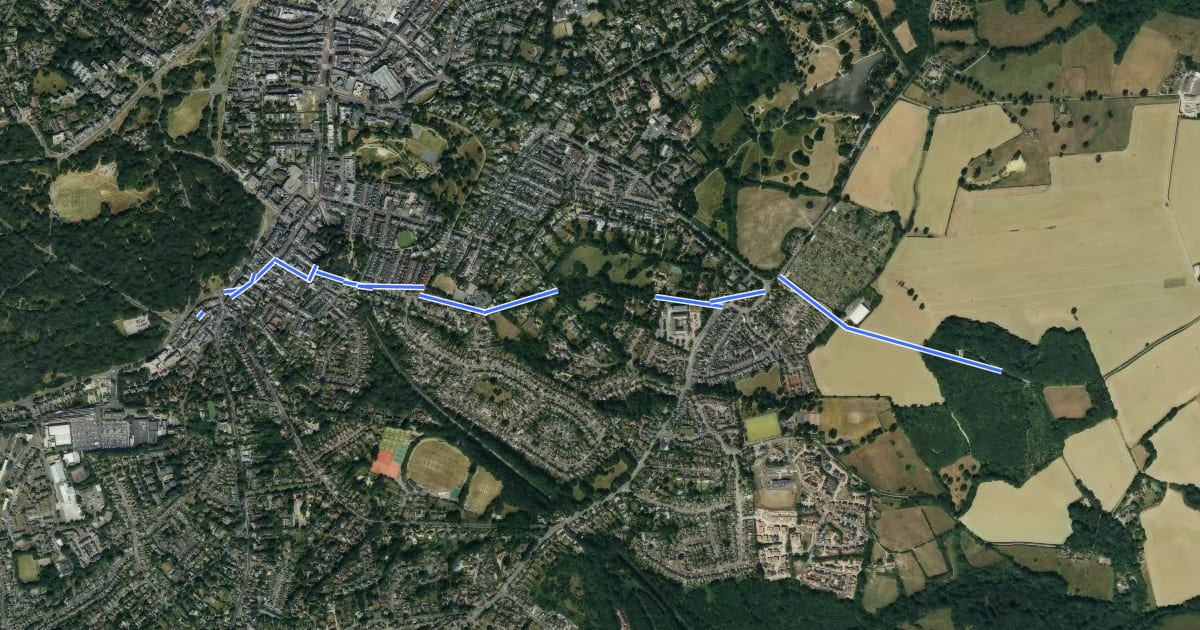 Маршрут Tunbridge Wells Circular Walk (Hawkenbury Link) на спутниковом снимке