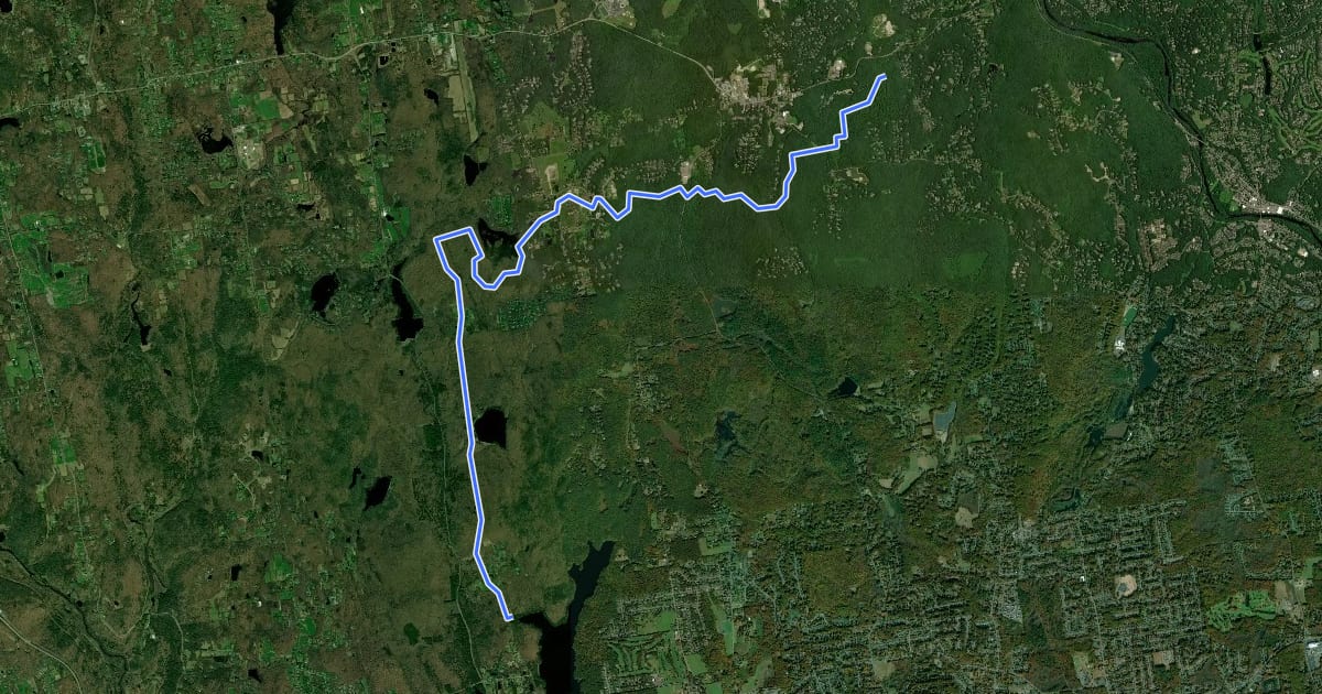 Маршрут Tunxis Blue-White Trail на спутниковом снимке
