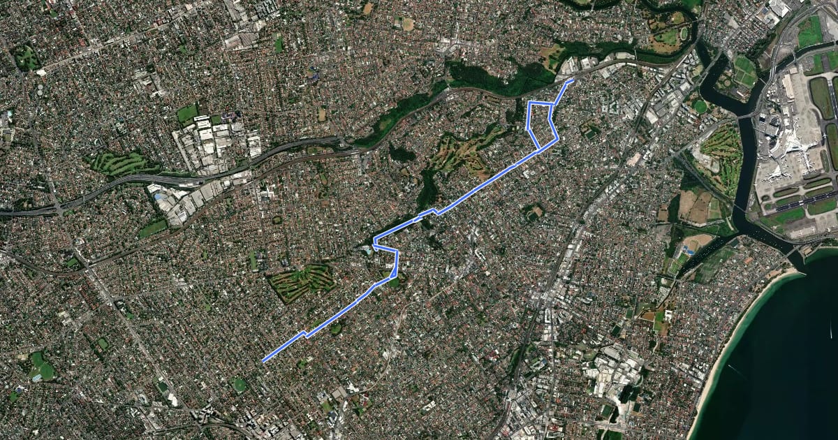 Маршрут Turella to Hurstville - Rockdale Council Cycle Route на спутниковом снимке