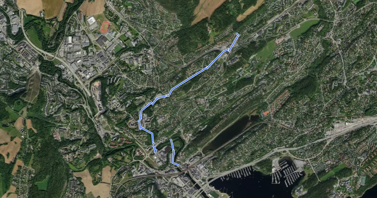 Маршрут Turvei G1: Sandvika-Valler на спутниковом снимке