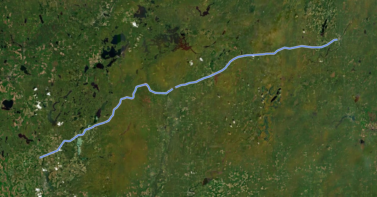 Маршрут Tuscobia State Trail на спутниковом снимке