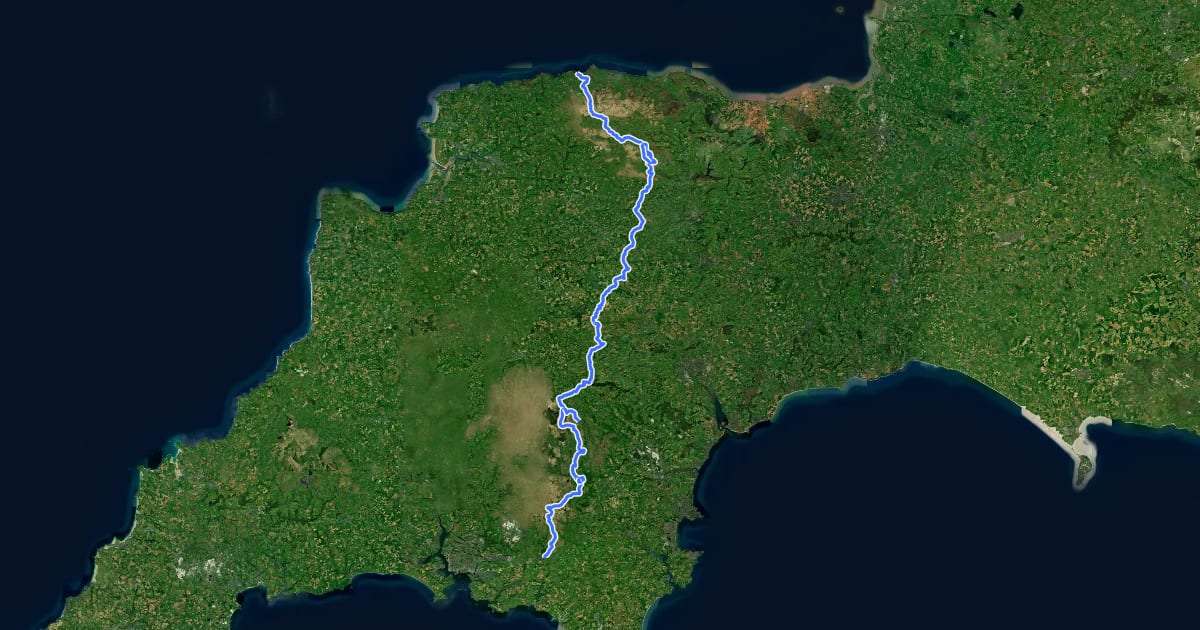 Маршрут Two Moors Way на спутниковом снимке