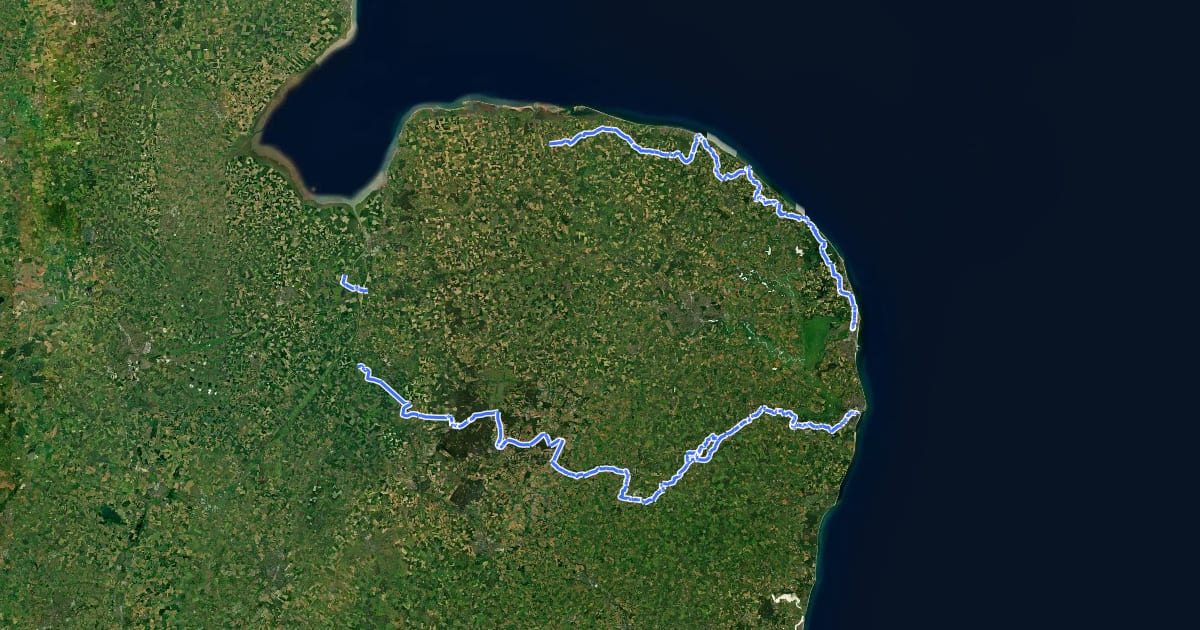 Маршрут Two Rivers Cycle Route на спутниковом снимке