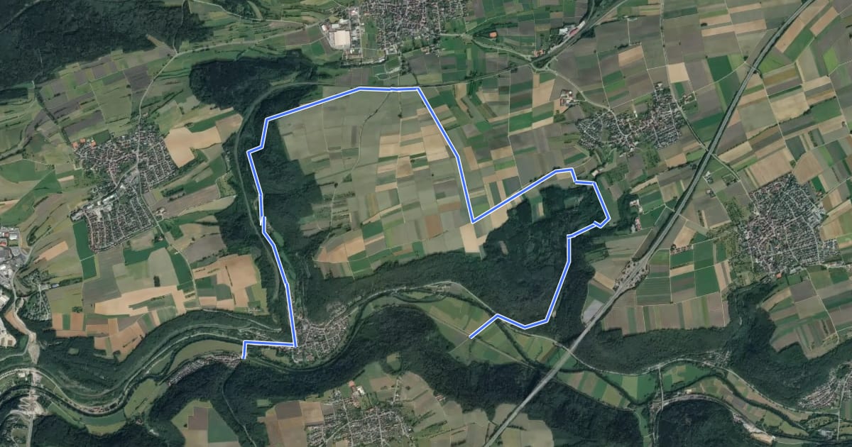 Маршрут Äußerer Hauptweg - Mühlen am Neckar - Weg-6 - Mühlen am Neckar - Ahldorf - zu blauer Strich (Eyach - Mühringen) на спутниковом снимке
