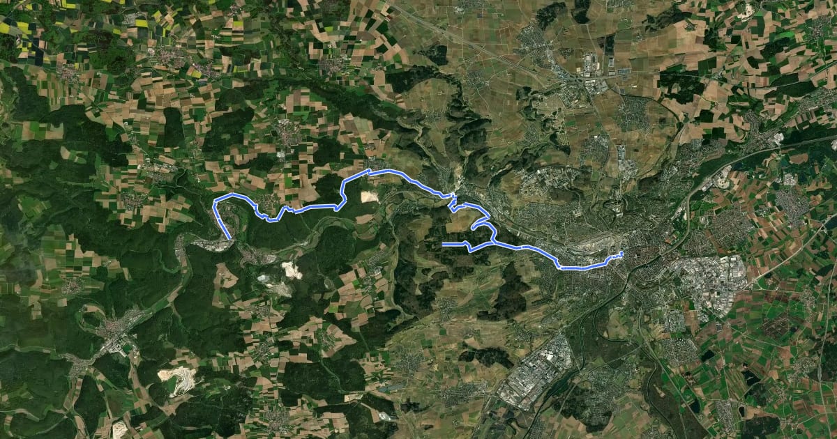 Маршрут Ulm - Blaubeuren на спутниковом снимке