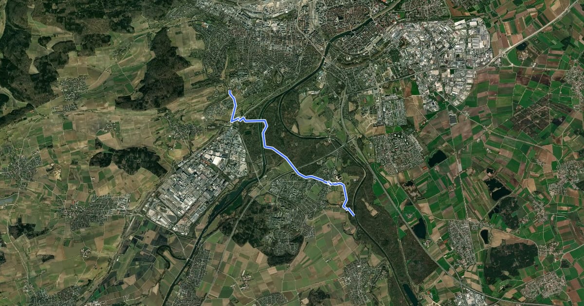 Маршрут Ulm Lindenhöhe - Wiblingen на спутниковом снимке