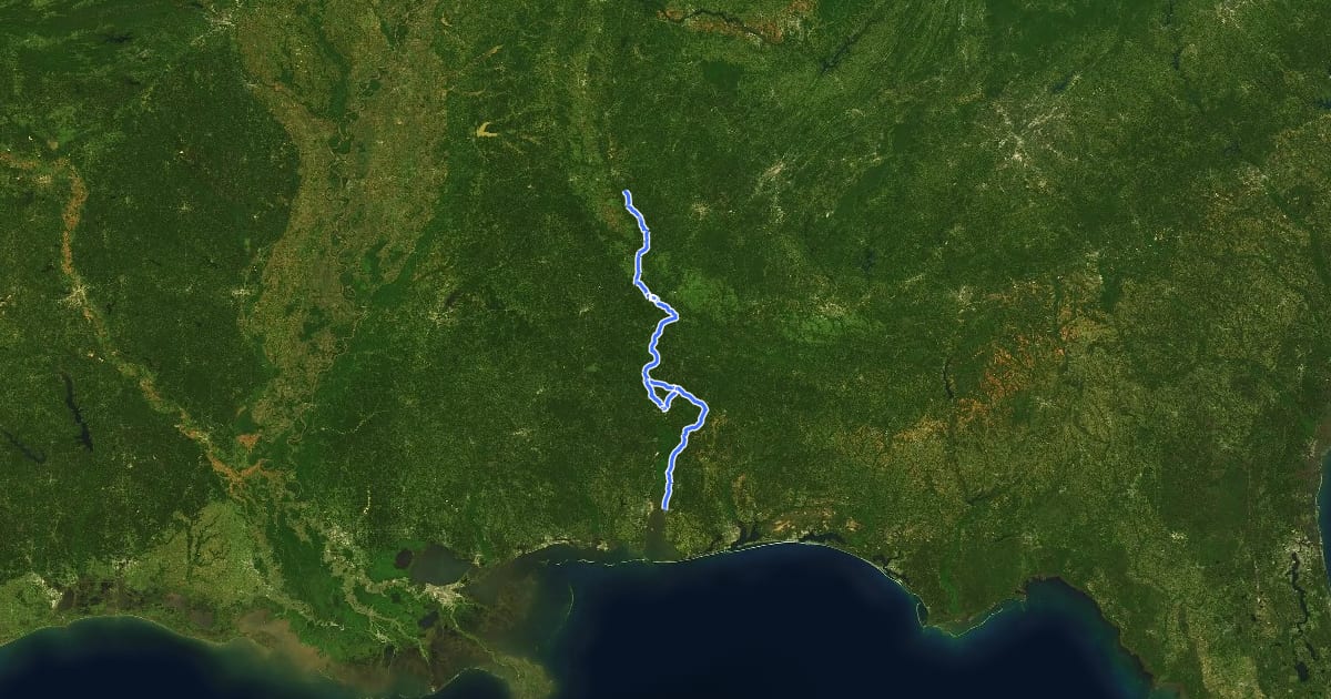 Маршрут Underground Railroad Bicycle Route (Alabama) на спутниковом снимке