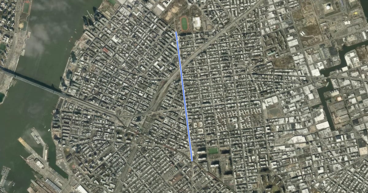 Маршрут Union Avenue на спутниковом снимке