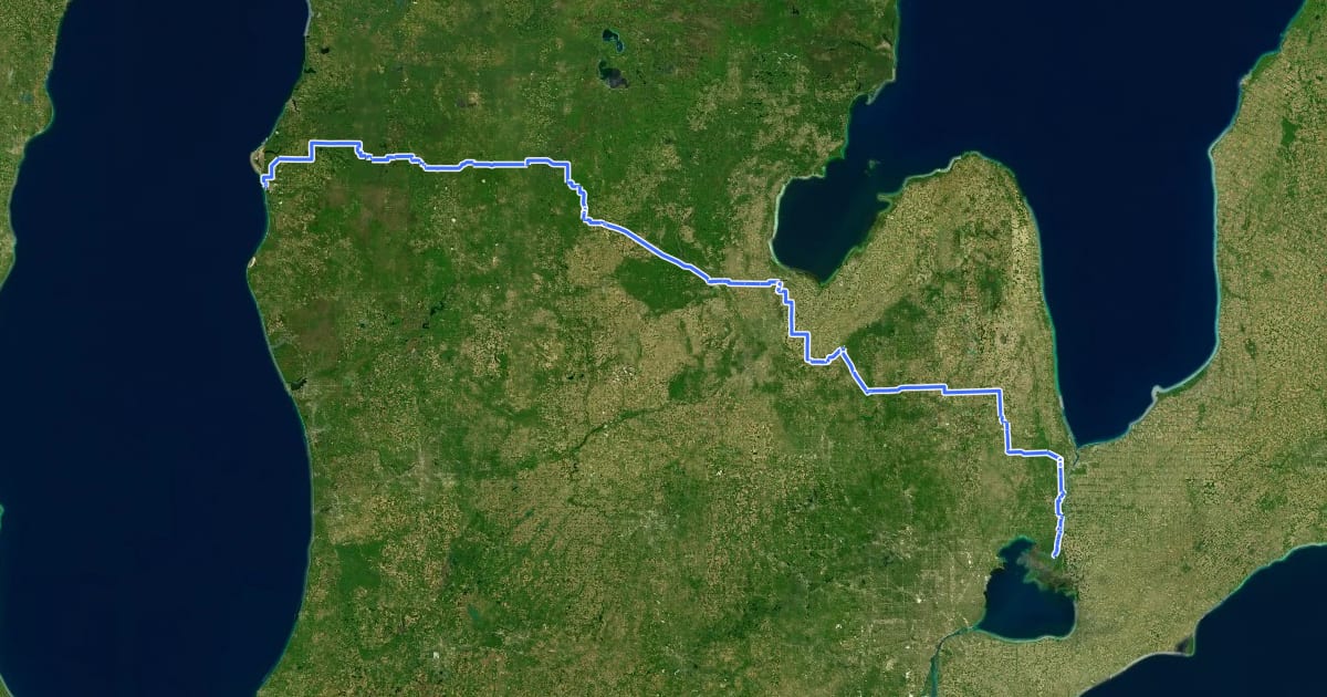 Маршрут United States Bicycle Route 20 (Michigan) на спутниковом снимке