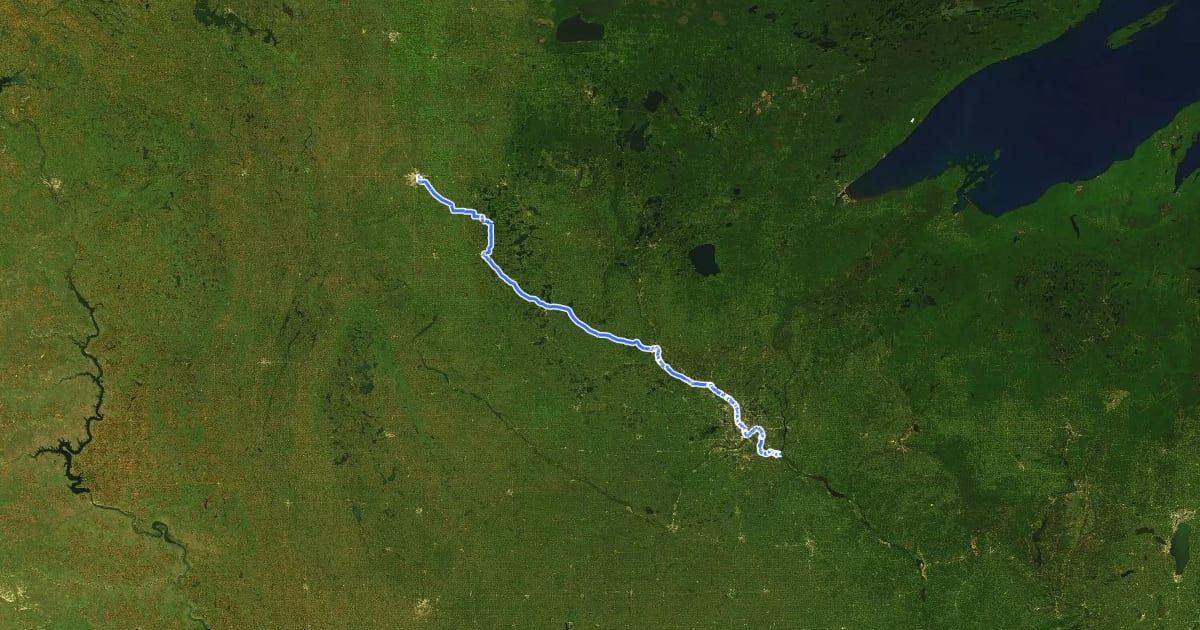 Маршрут United States Bicycle Route 20 (Minnesota) на спутниковом снимке