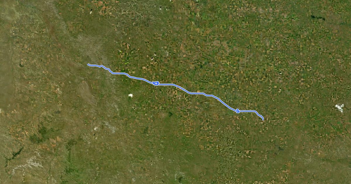 Маршрут United States Bicycle Route 30 (North Dakota) на спутниковом снимке
