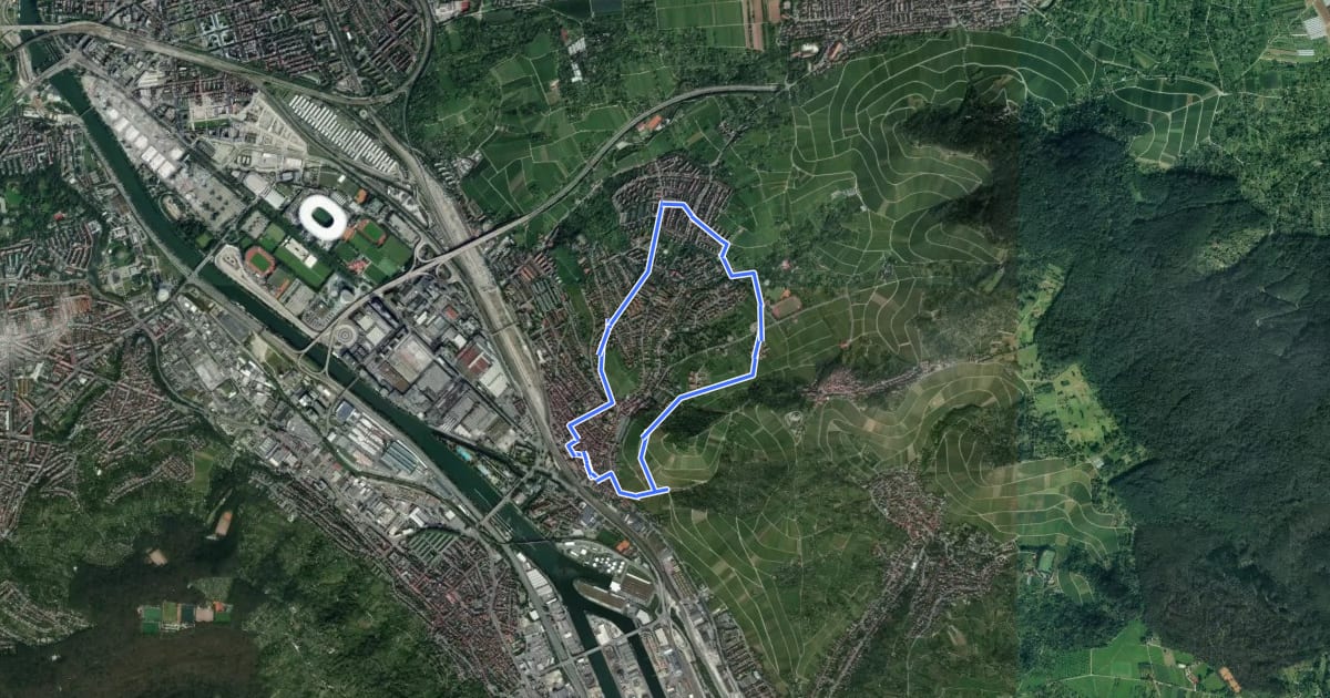 Маршрут Untertürkheimer Rundwanderweg I "...rund um die Kirchturmspitze" на спутниковом снимке