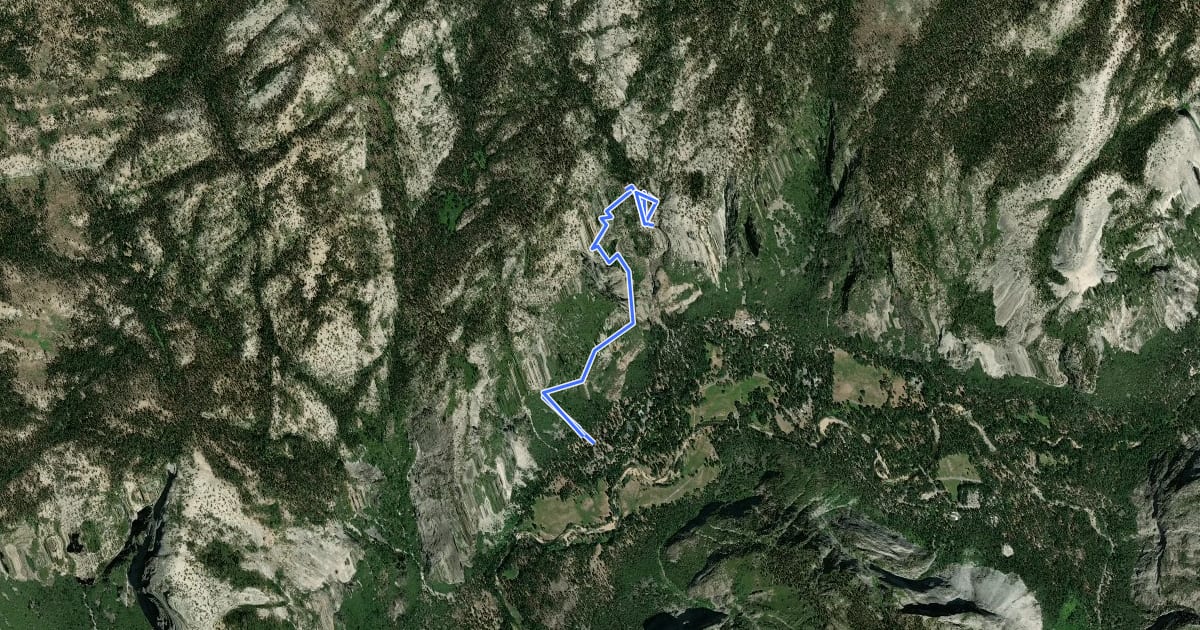 Маршрут Upper Yosemite Fall Trail на спутниковом снимке