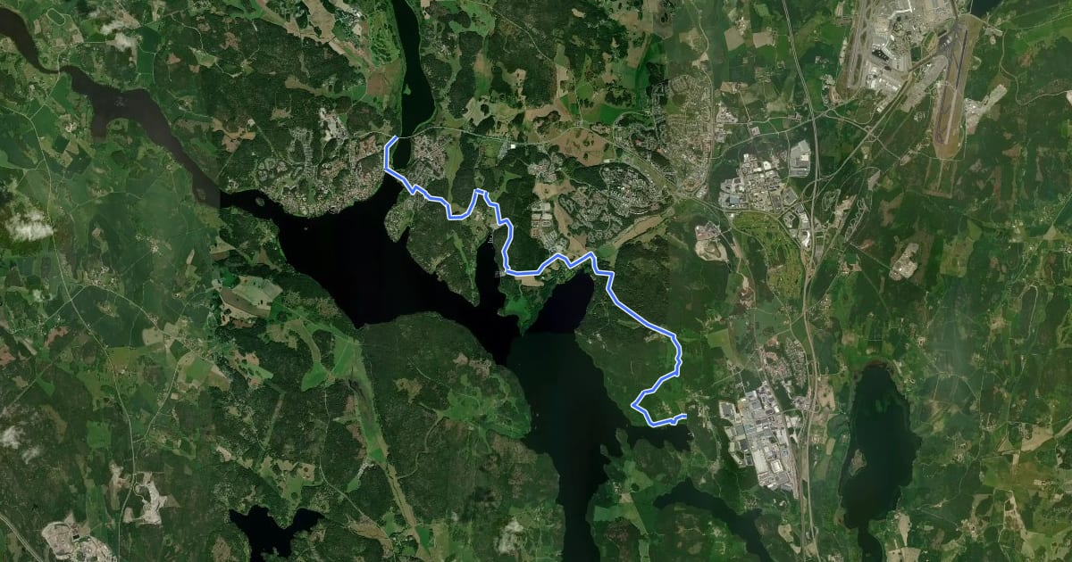 Маршрут Upplandsleden Stockholms län etapp 3 на спутниковом снимке