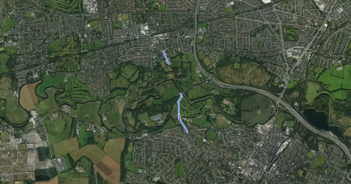 Маршрут Urmston-Ashton cycleway на спутниковом снимке