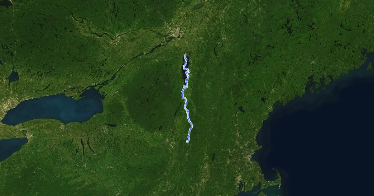Маршрут USBR 7 (Vermont) на спутниковом снимке