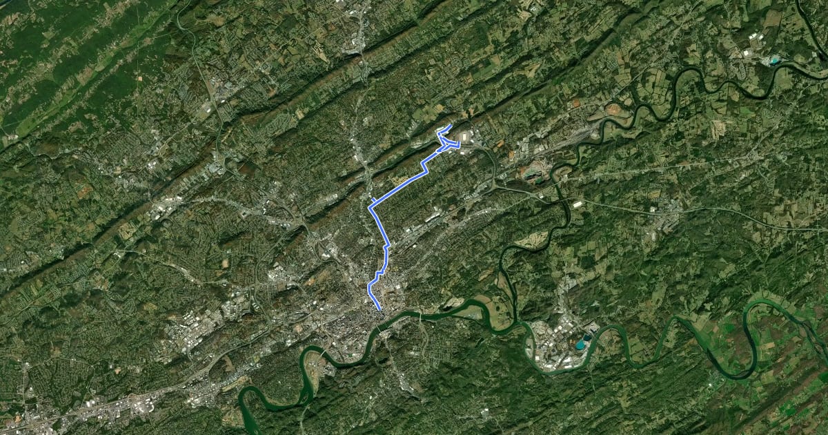 Маршрут UT/Downtown to and from Harvest Park and Knoxville Center на спутниковом снимке