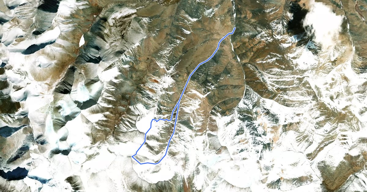 Маршрут UT Kangri 1 (6090 m) на спутниковом снимке
