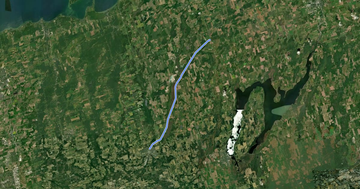 Маршрут Uxbridge Rail Trail/Trans Canada Trail на спутниковом снимке