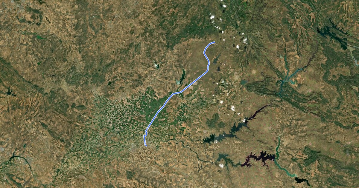 Маршрут Vía Verde de las Vegas del Guadiana y las Villuercas на спутниковом снимке